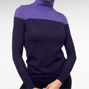 Talbots | Petites Pure Merino Wool Purple Contrast Preppy Turtleneck Sweater